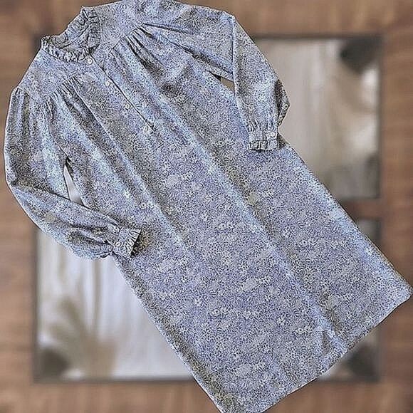 Vtg 60s blue & pale grey floral print dress & blazer co ord set - Picture 10 of 15